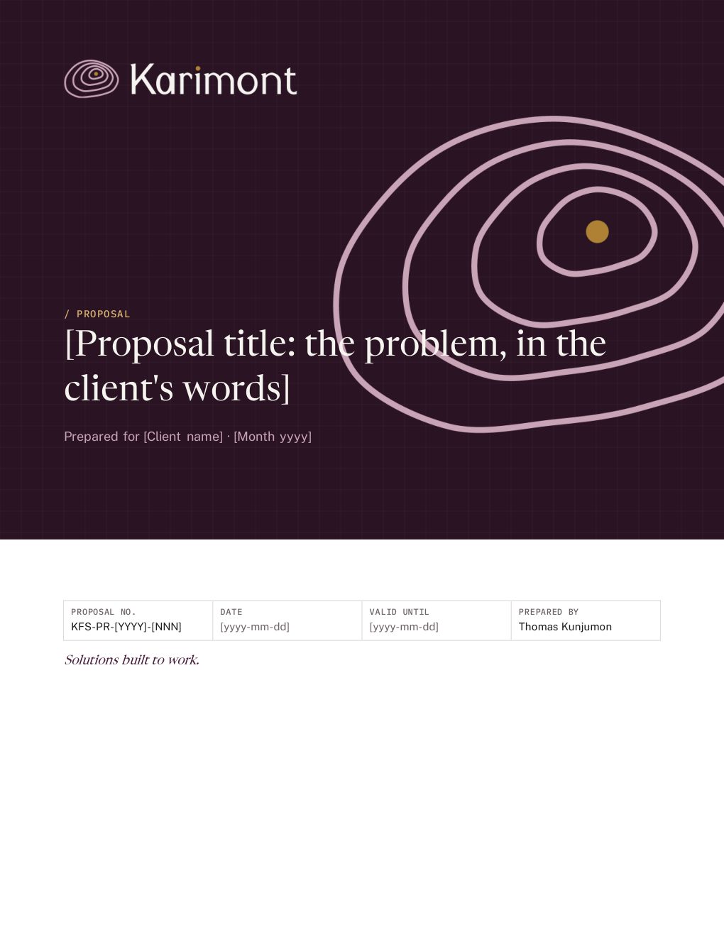 Cover page of the Karimont consulting proposal template